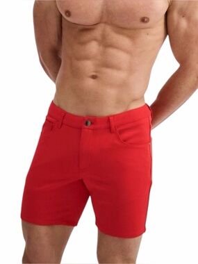 ST33LE Men's Red Stretch Knit Jean Shorts 5" Inseam Pocket Size 26 NWT Circuit